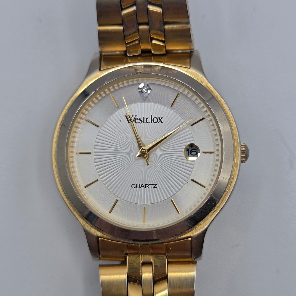 Westclox Mens Watch LTX 254 Two Tone Gold Silver Quartz Date Untested - Picture 2 of 8